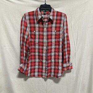 LRL Ralph Lauren Jeans Co Womens Red Plaid Soft Button-Down Shirt Size‎ S / T-75